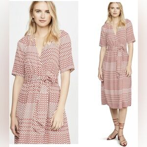 Joie Zigzag Patterned Midi Dress in Red and White